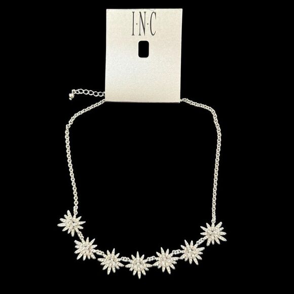 INC Silver-Tone Pavé Star Frontal Party Statement 17” Necklace 3" extender - Picture 1 of 3